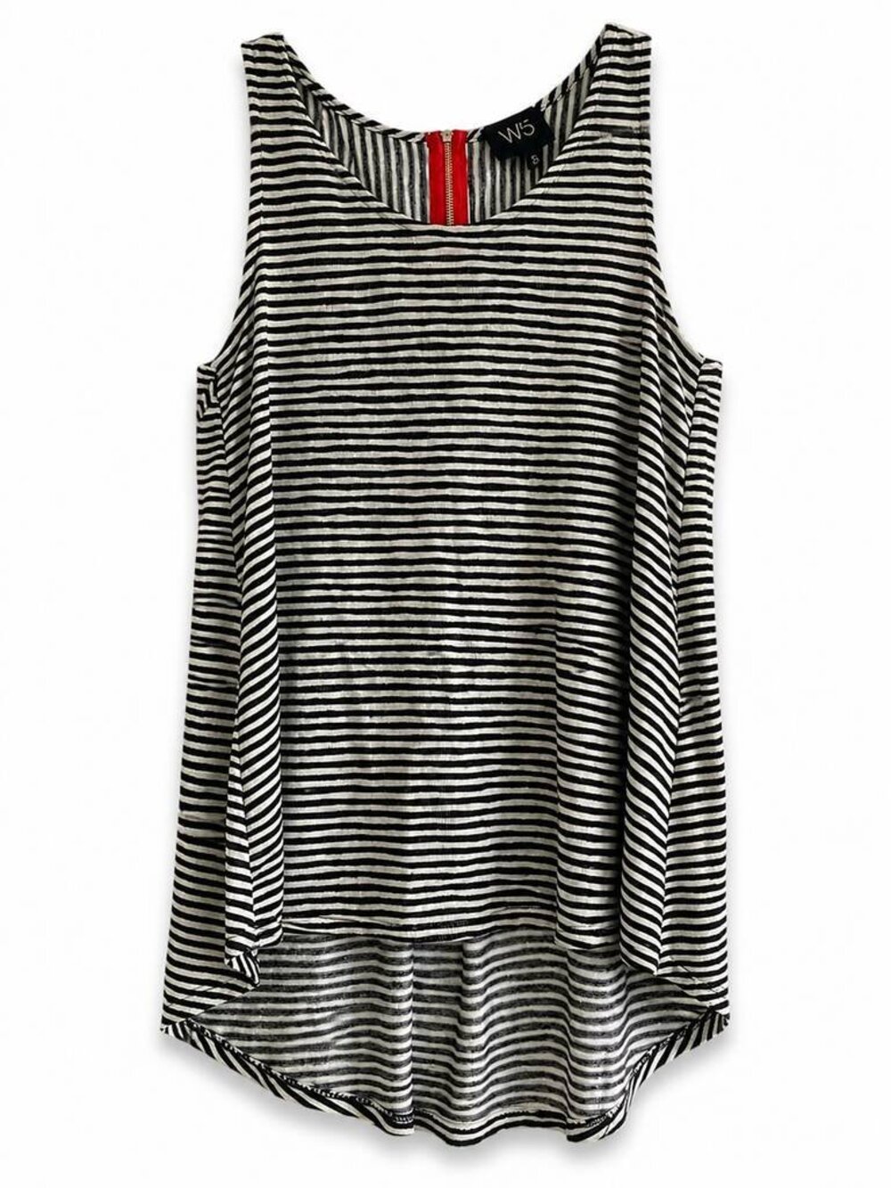 W5 Black White Striped High Low Back Zip Tank Top S